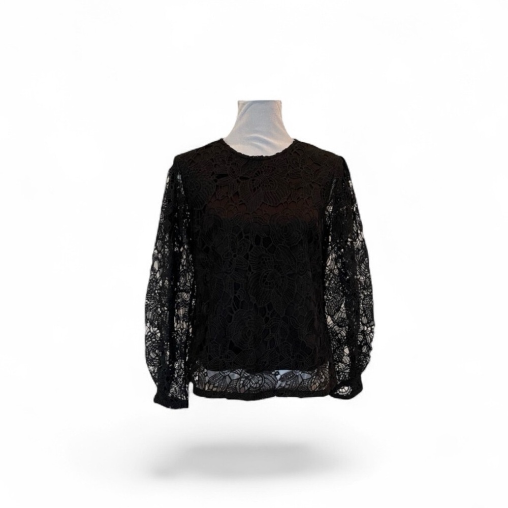 Adiva NWT contemporary floral black lace pullover ethereal blouse size medium